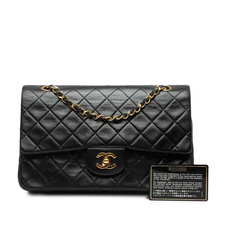シャネル マトラッセ25 ココマーク ダブルフラップ チェーン ショルダーバッグ ブラック ラムスキン レディース CHANEL 【中古】
