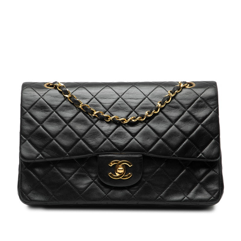 シャネル マトラッセ25 ココマーク ダブルフラップ チェーン ショルダーバッグ ブラック ラムスキン レディース CHANEL 【中古】