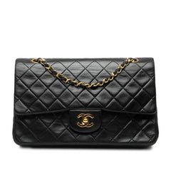 シャネル マトラッセ25 ココマーク ダブルフラップ チェーン ショルダーバッグ ブラック ラムスキン レディース CHANEL 【中古】