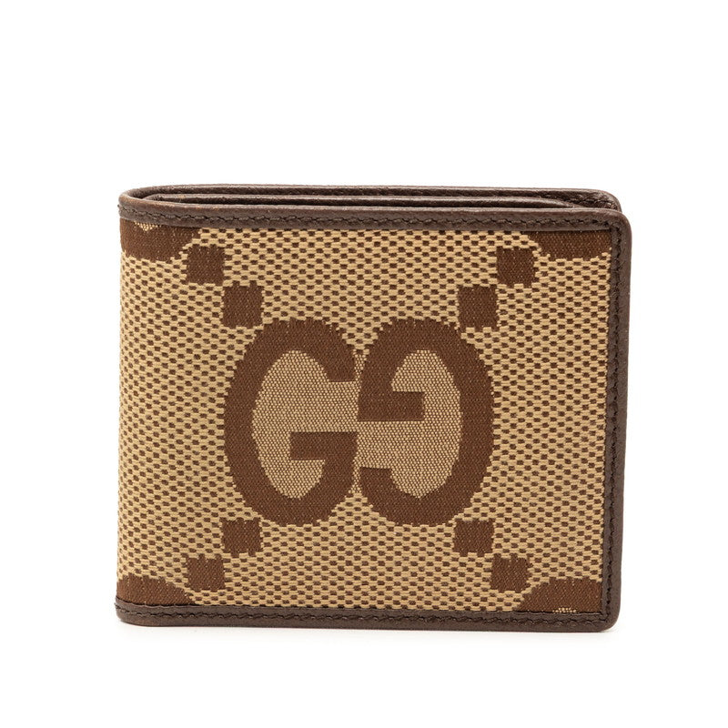 グッチ ジャンボGG 二つ折り財布 699308 ブラウン ベージュ キャンバス レザー レディース GUCCI 【中古】