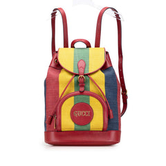 グッチ バイアデラストライプ リュック バックパック 625909 レッド マルチカラー キャンバス レザー レディース GUCCI 【中古】