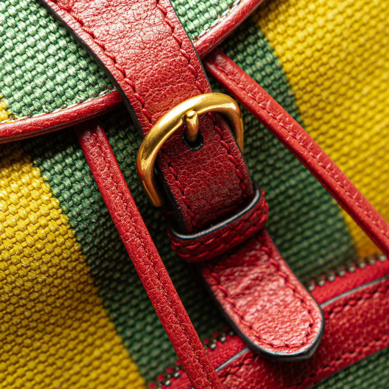 グッチ バイアデラストライプ リュック バックパック 625909 レッド マルチカラー キャンバス レザー レディース GUCCI 【中古】