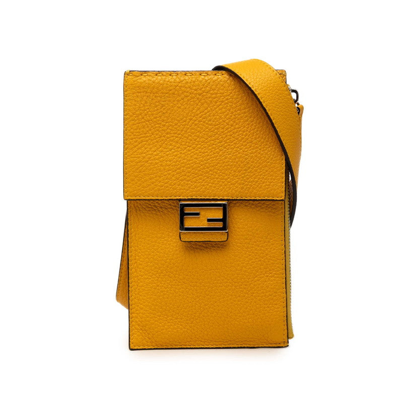 フェンディ ロゴ フォンポーチ 斜め掛け ポシェット ショルダーバッグ 7AS034 イエロー レザー レディース FENDI 【中古】