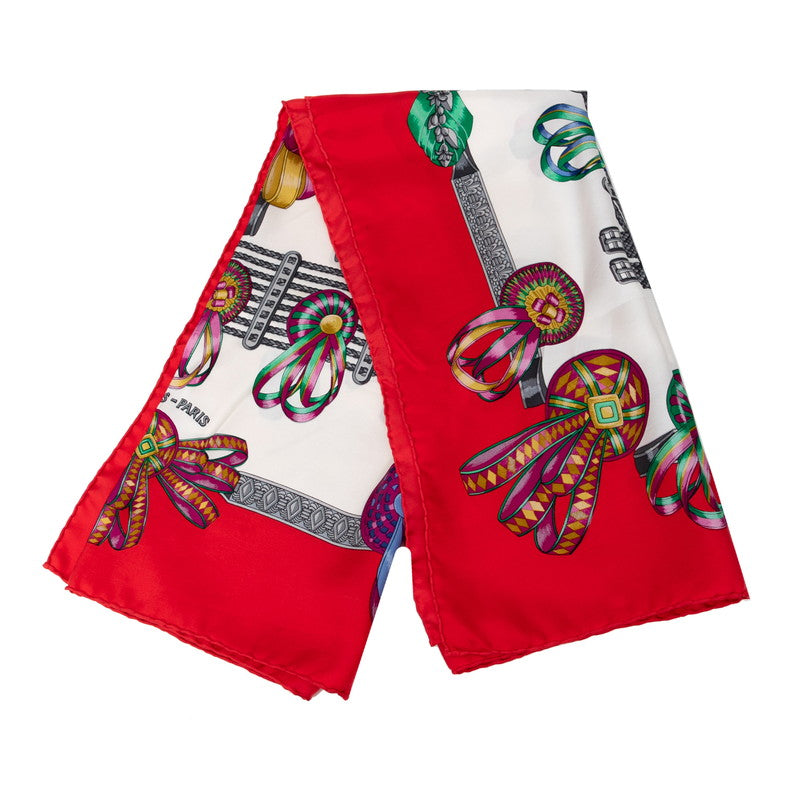 エルメス カレ90 LES RUBANS DU CHEVAL 馬のリボン飾り スカーフ レッド マルチカラー シルク レディース HERMES 【中古】