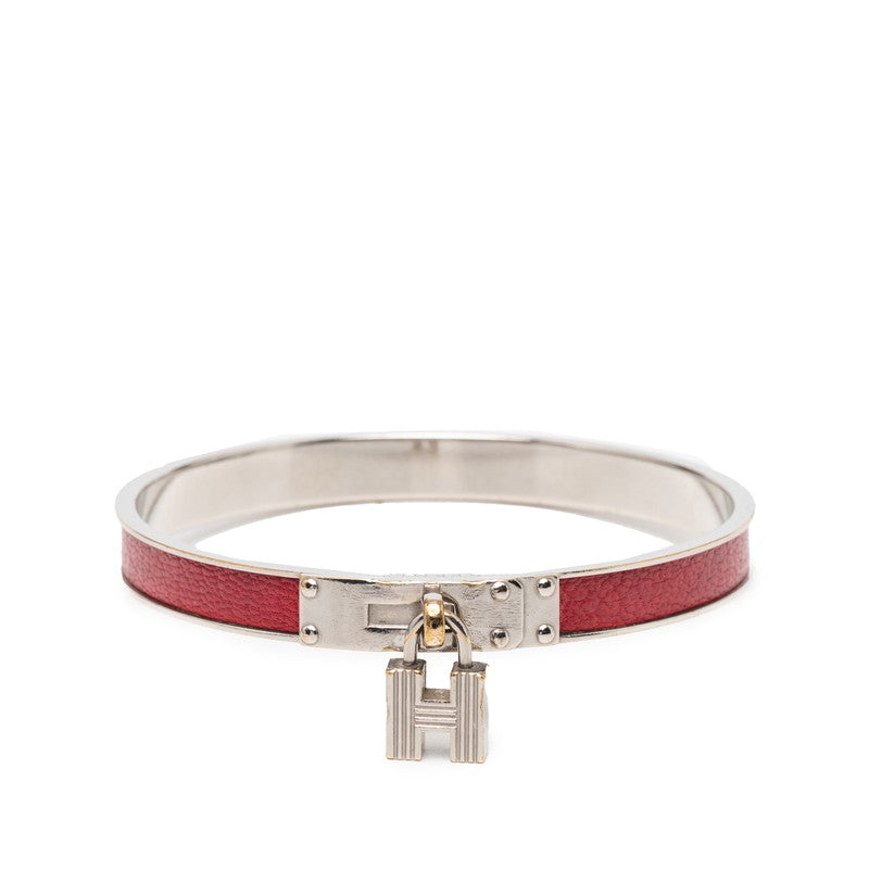 エルメス ケリー H カデナ バングル ブレスレット シルバー レッド メタル レザー レディース HERMES 【中古】