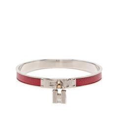 エルメス ケリー H カデナ バングル ブレスレット シルバー レッド メタル レザー レディース HERMES 【中古】