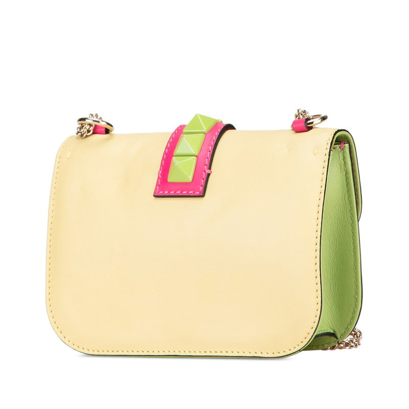 ヴァレンティノ ロックスタッズ チェーン ショルダーバッグ ピンク イエロー グリーン レザー レディース VALENTINO 【中古】