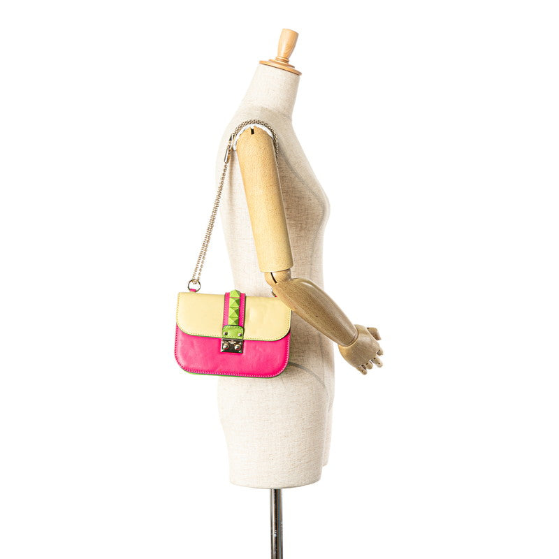ヴァレンティノ ロックスタッズ チェーン ショルダーバッグ ピンク イエロー グリーン レザー レディース VALENTINO 【中古】