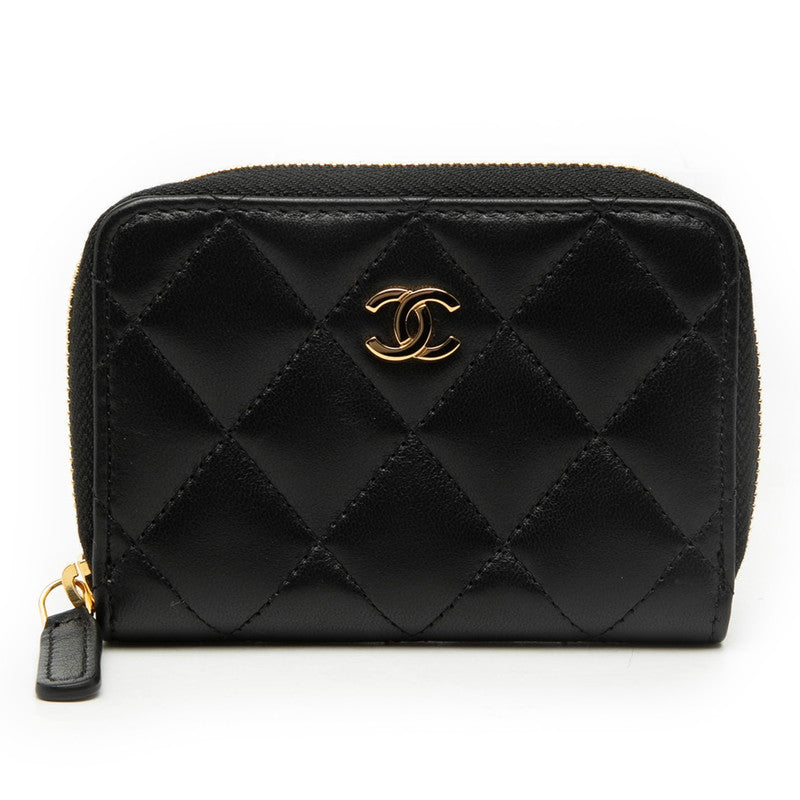 シャネル マトラッセ ココマーク コインケース 小銭入れ ブラック ゴールド金具 ラムスキン レディース CHANEL 【中古】