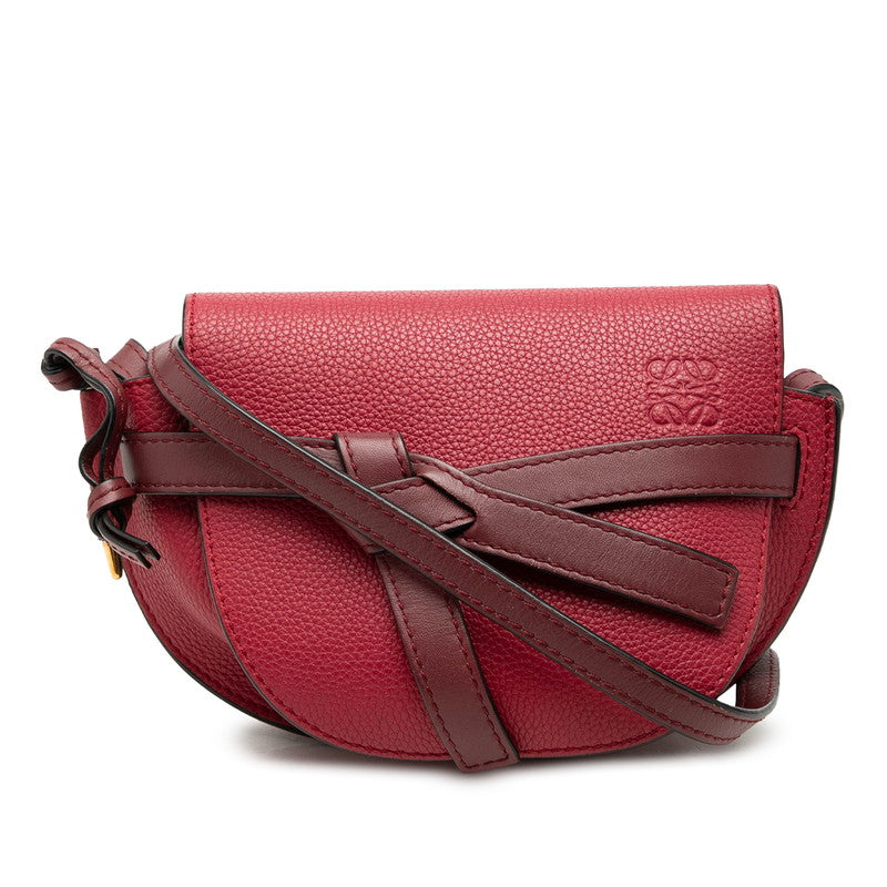 ロエベ アナグラム ゲート ミニ 斜め掛け ショルダーバッグ レッド ボルドー レザー レディース LOEWE 【中古】