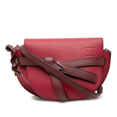 ロエベ アナグラム ゲート ミニ 斜め掛け ショルダーバッグ レッド ボルドー レザー レディース LOEWE 【中古】