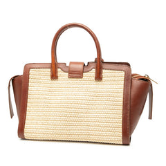 サンローラン ベイビー ダウンタウン カバス ハンドバッグ ショルダー 斜め掛け 2WAY 436834 ベージュ ブラウン ラフィア レザー レディース SAINT LAURENT 【中古】