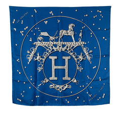 エルメス カレ90 VIF ARGENT 銀の雫 スカーフ ブルー シルバー シルク レディース HERMES 【中古】