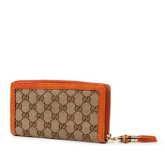 グッチ GGキャンバス バンブー ラウンドファスナー 長財布 タッセル 224253 オレンジ ベージュ キャンバス レザー レディース GUCCI 【中古】