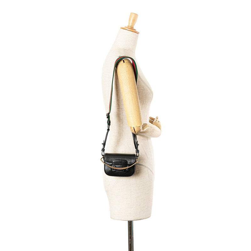 グッチ ミニホースビット ショルダーバッグ 725863 ブラック PVC レザー レディース GUCCI 【中古】