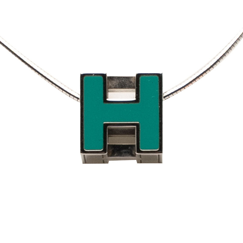 エルメス カージュ ド アッシュ Hキューブ ペンダントネックレス シルバー ライトブルー メタル レディース HERMES 【中古】