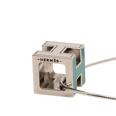 エルメス カージュ ド アッシュ Hキューブ ペンダントネックレス シルバー ライトブルー メタル レディース HERMES 【中古】