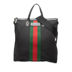 グッチ シェリーライン トートバッグ ショルダーバッグ 2WAY 619751 ブラック キャンバス レザー レディース GUCCI 【中古】