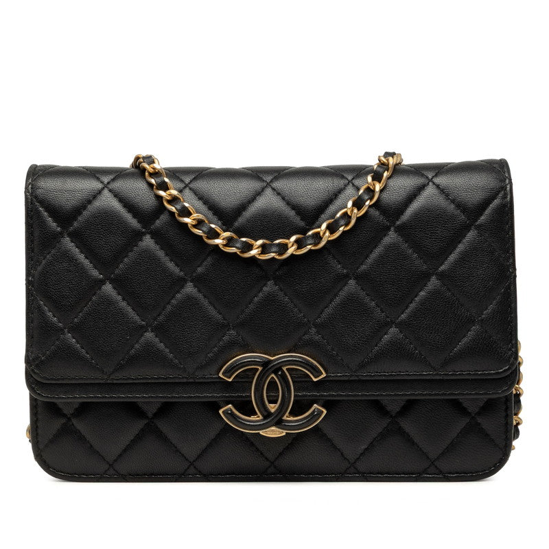 シャネル ココマーク マトラッセ チェーン ウォレット ショルダーバッグ ブラック ゴールド ラムスキン レディース CHANEL 中古