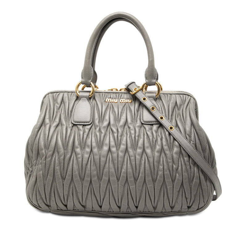 ミュウミュウ マテラッセ ハンドバッグ ショルダーバッグ 2WAY RLN061 グレー レザー レディース MIUMIU 【中古】
