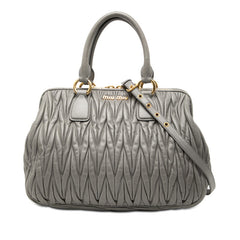 ミュウミュウ マテラッセ ハンドバッグ ショルダーバッグ 2WAY RLN061 グレー レザー レディース MIUMIU 【中古】