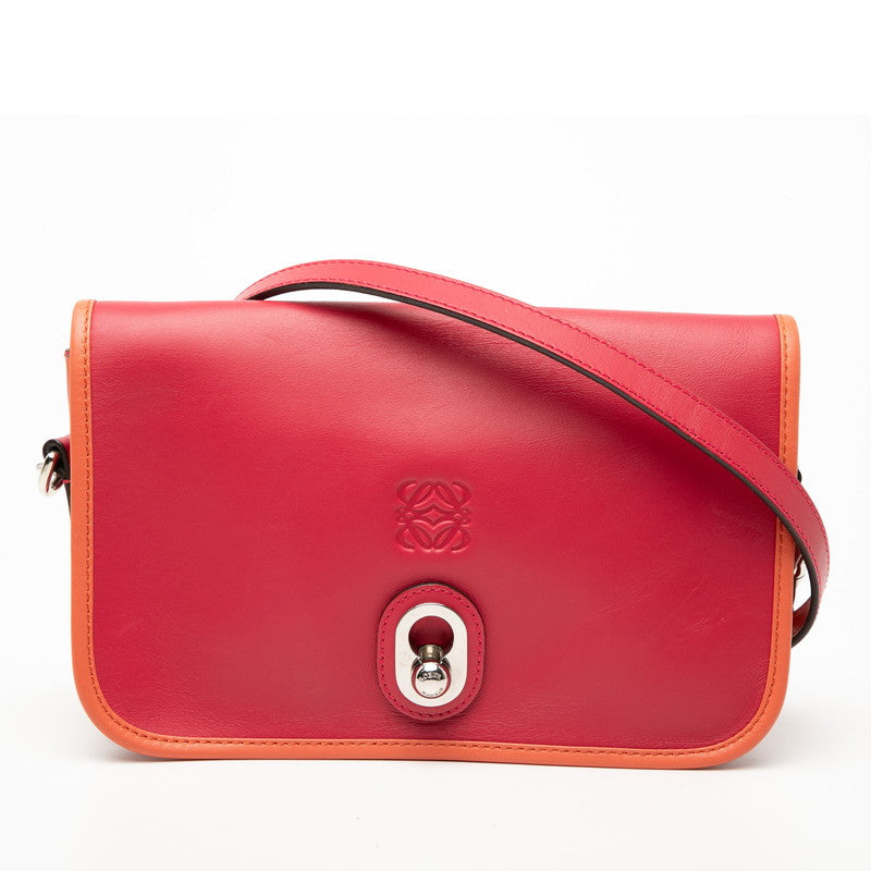 ロエベ アナグラム イネス 斜め掛けショルダーバッグ ピンク オレンジ レザー レディース LOEWE 【中古】