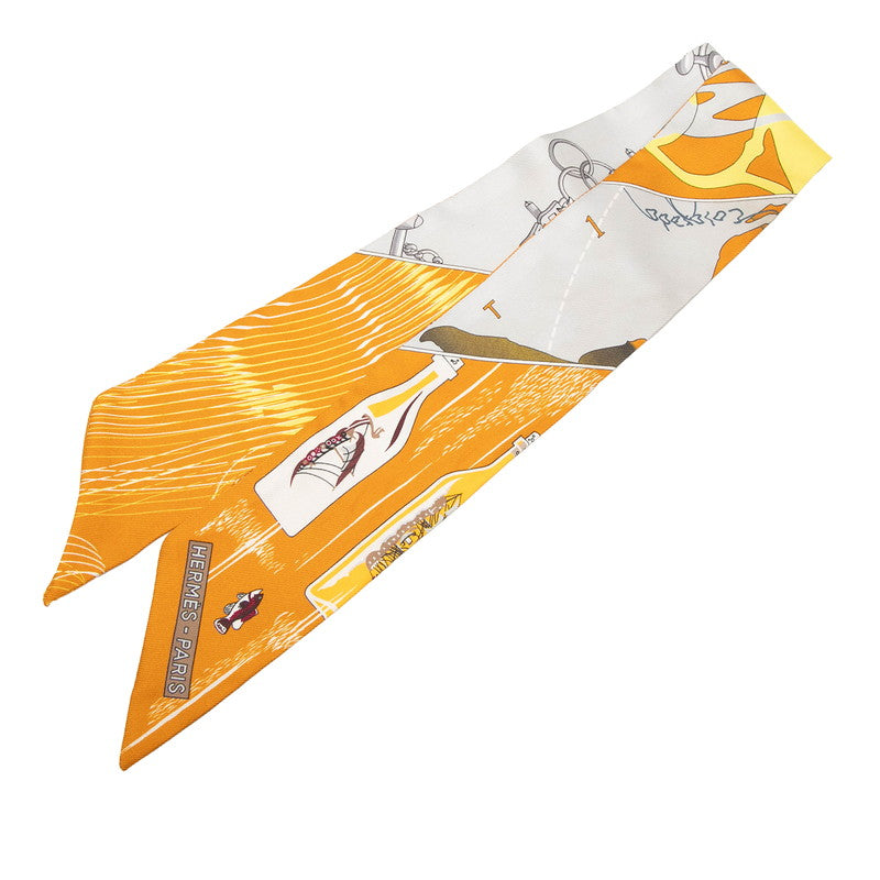 エルメス ツイリー カレーシュ ハミとボトル Mors et Bouteilles スカーフ ブラウン グレー シルク レディース HERMES 【中古】