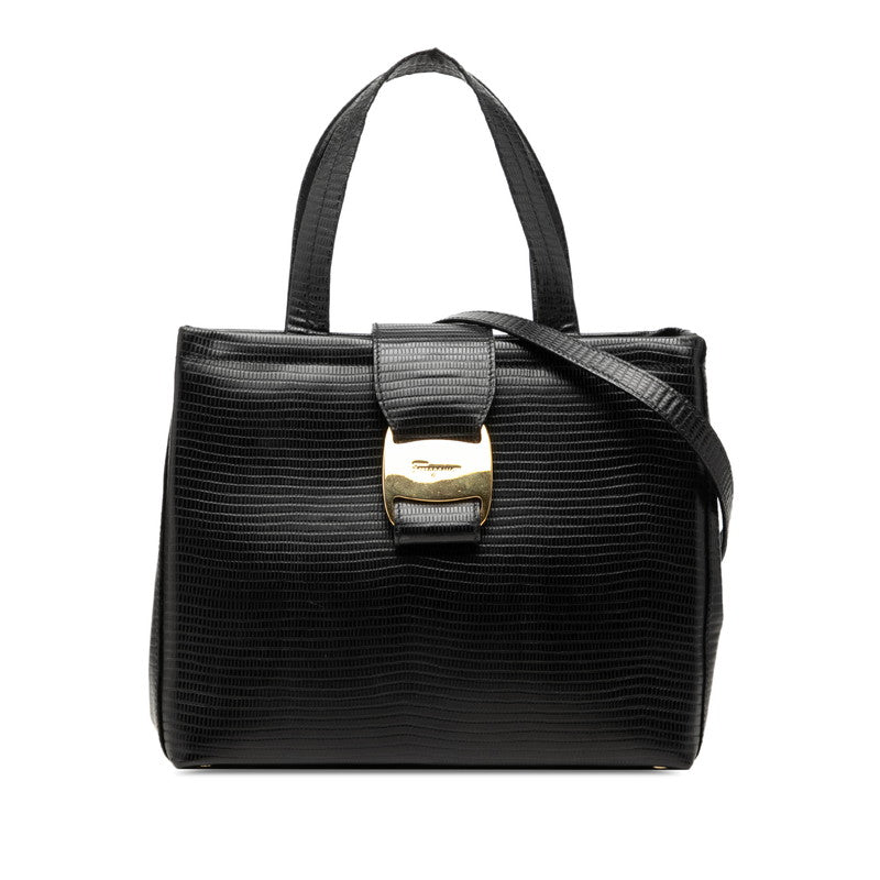 サルヴァトーレフェラガモ ヴァラ ハンドバッグ 2WAY ショルダーバッグ AQ-21 8252 ブラック レザー レディース Salvatore Ferragamo 中古