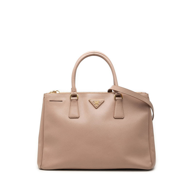プラダ 三角ロゴプレート サフィアーノ ガレリア ハンドバッグ 2WAY ショルダーバッグ ピンク ベージュ レザー レディース PRADA 中古