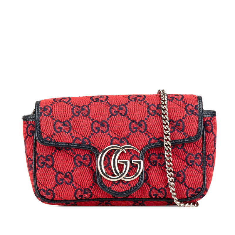 グッチ GGキャンバス GGマーモント チェーンショルダーバッグ 661332 レッド ネイビー キャンバス レザー レディース GUCCI 中古