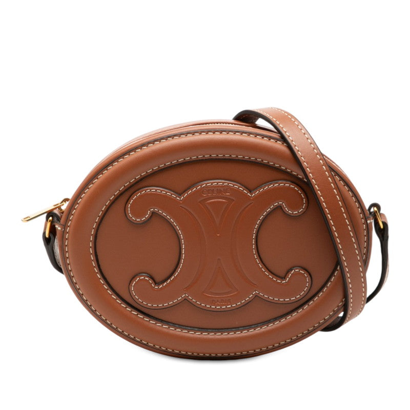 セリーヌ トリオンフ オーバルパース キュイル 斜め掛け ショルダーバッグ ブラウン レザー レディース CELINE 【中古】