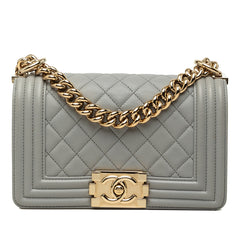 シャネル ココマーク ボーイシャネル20 チェーン ショルダーバッグ グレー ゴールド金具 ラムスキン レディース CHANEL 中古