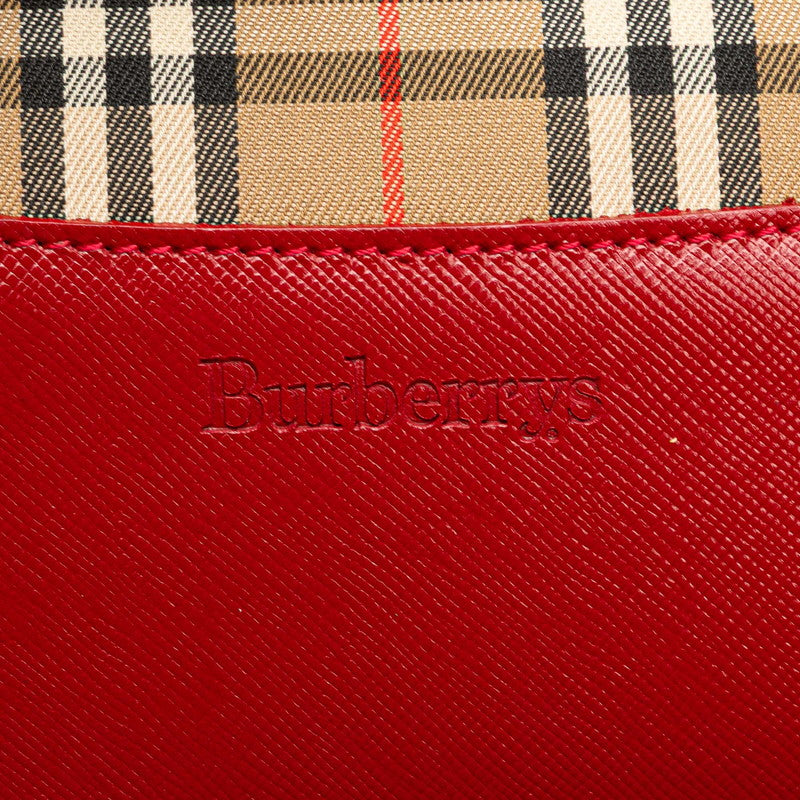 バーバリー ノバチェック シャドーホース ハンドバッグ トートバッグ ベージュ レッド キャンバス レザー レディース BURBERRY 【中古】