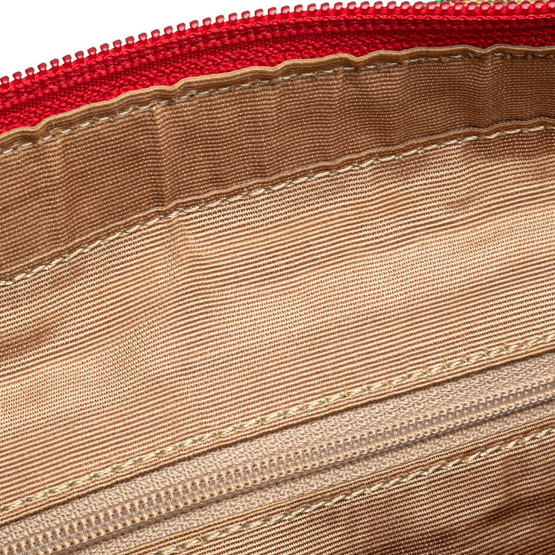 バーバリー ノバチェック シャドーホース ハンドバッグ トートバッグ ベージュ レッド キャンバス レザー レディース BURBERRY 【中古】