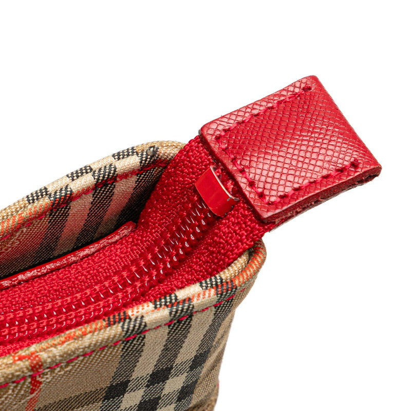 バーバリー ノバチェック シャドーホース ハンドバッグ トートバッグ ベージュ レッド キャンバス レザー レディース BURBERRY 【中古】