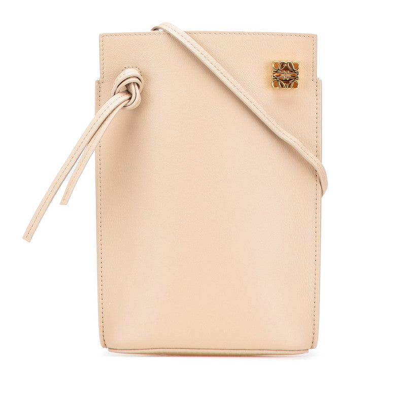 ロエベ アナグラム ダイス ポケット 斜め掛け ショルダーバッグ ベージュ レザー レディース LOEWE 【中古】