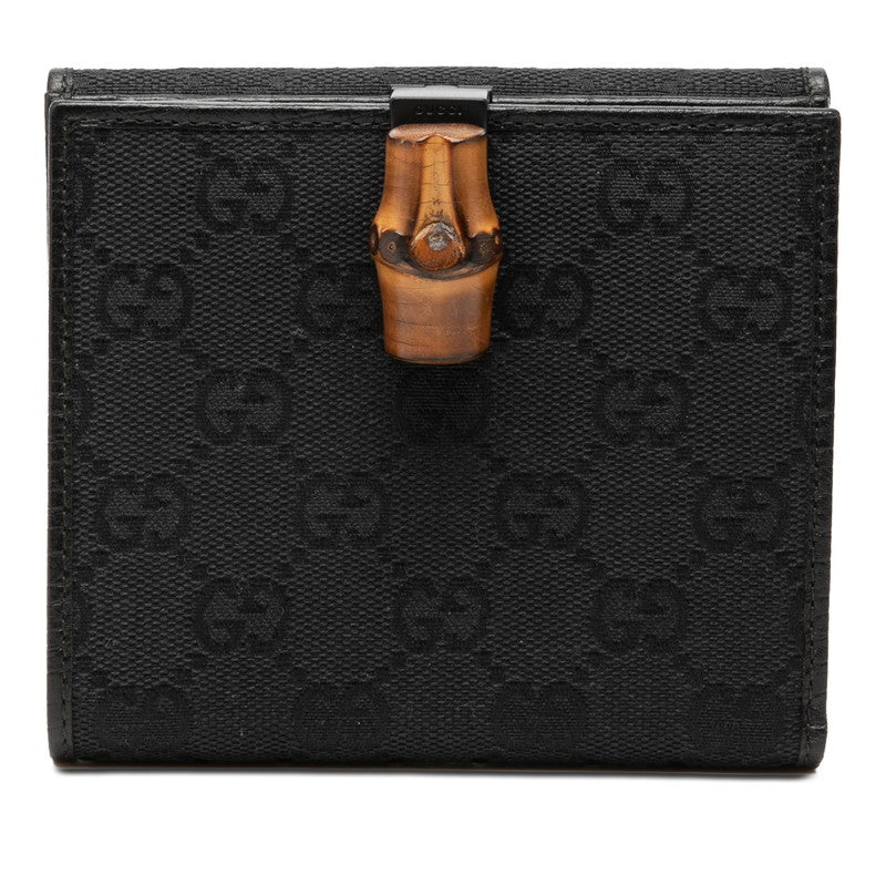 グッチ GGキャンバス バンブー 二つ折り財布 112523 ブラック キャンバス レザー レディース GUCCI 【中古】