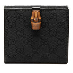 グッチ GGキャンバス バンブー 二つ折り財布 112523 ブラック キャンバス レザー レディース GUCCI 【中古】