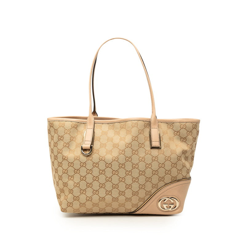 グッチ GGキャンバス ニューブリット トートバッグ ショルダーバッグ 169946 ベージュ キャンバス レザー レディース GUCCI 【中古】