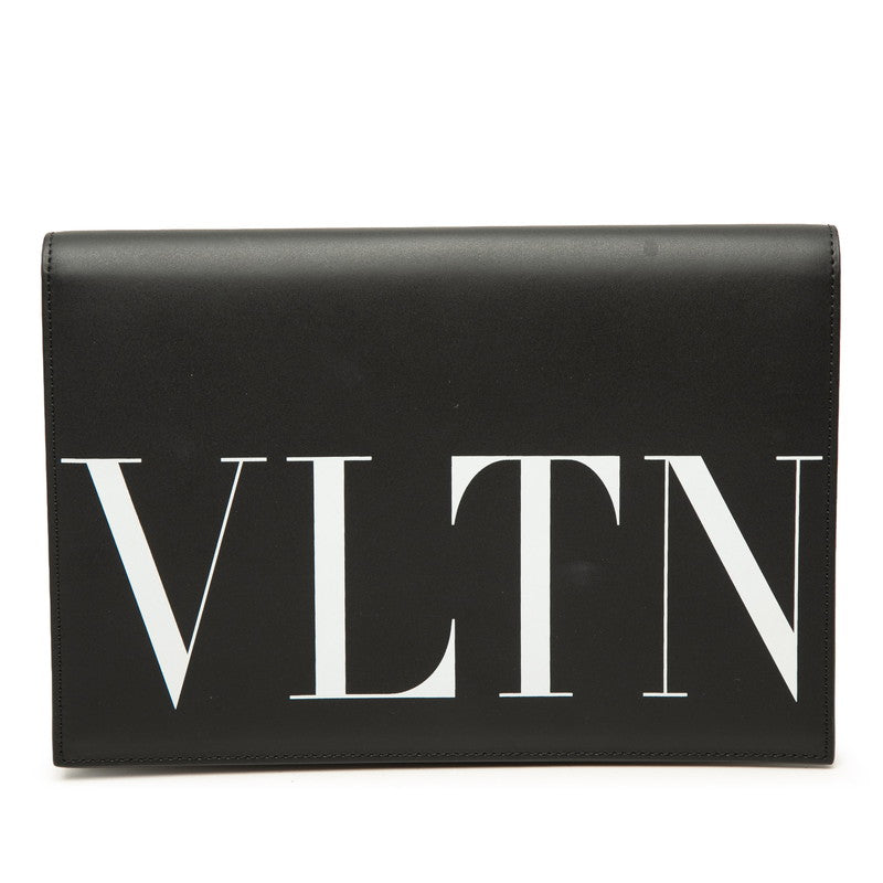 ヴァレンティノ ロゴプリント クラッチバッグ セカンドバッグ ブラック レザー レディース VALENTINO 中古