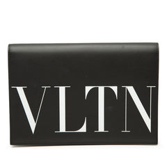 ヴァレンティノ ロゴプリント クラッチバッグ セカンドバッグ ブラック レザー レディース VALENTINO 中古