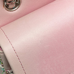 シャネル マトラッセ25 ココマーク ダブルフラップ シルバー金具 チェーン ショルダーバッグ ピンク ホワイト マルチカラー ツイード レザー レディース CHANEL 【中古】