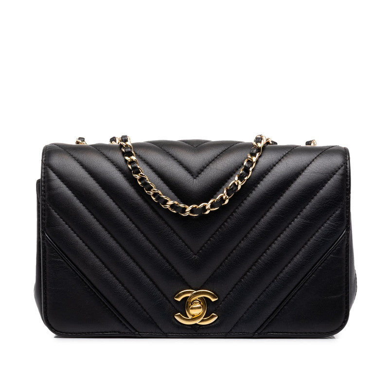 シャネル ココマーク シェブロン Vステッチ チェーン ショルダーバッグ ブラック ゴールド金具 ラムスキン レディース CHANEL 中古