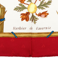 エルメス カレ90 Harbier de Gavarnie カヴァルニー圏谷の押し花 スカーフ レッド ホワイト シルク レディース HERMES 【中古】