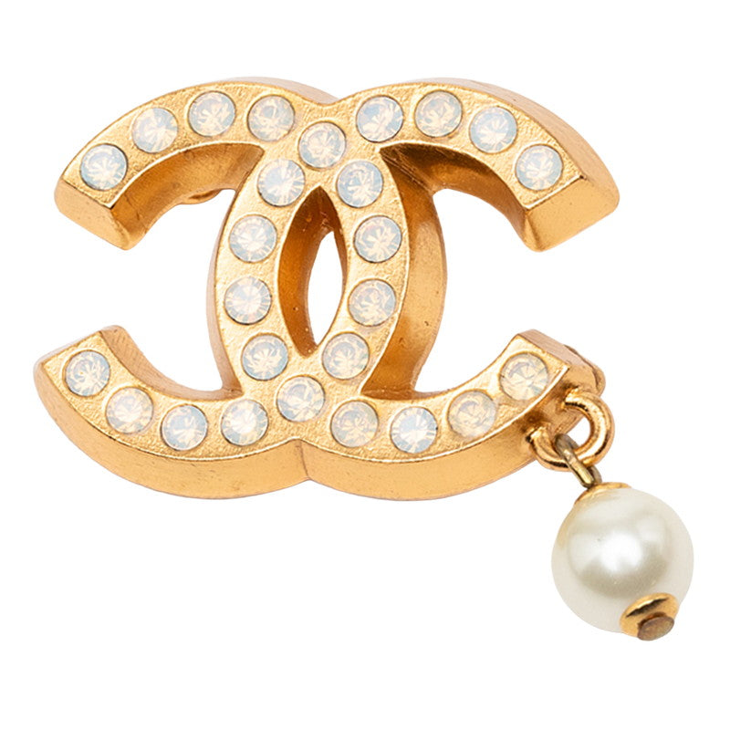 シャネル ココマーク ブローチ 02P ゴールド メッキ ラインストーン フェイクパール レディース CHANEL 【中古】