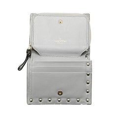 ヴァレンティノ ロックスタッズ ラウンドファスナー 二つ折り財布 グレー レザー レディース VALENTINO 【中古】