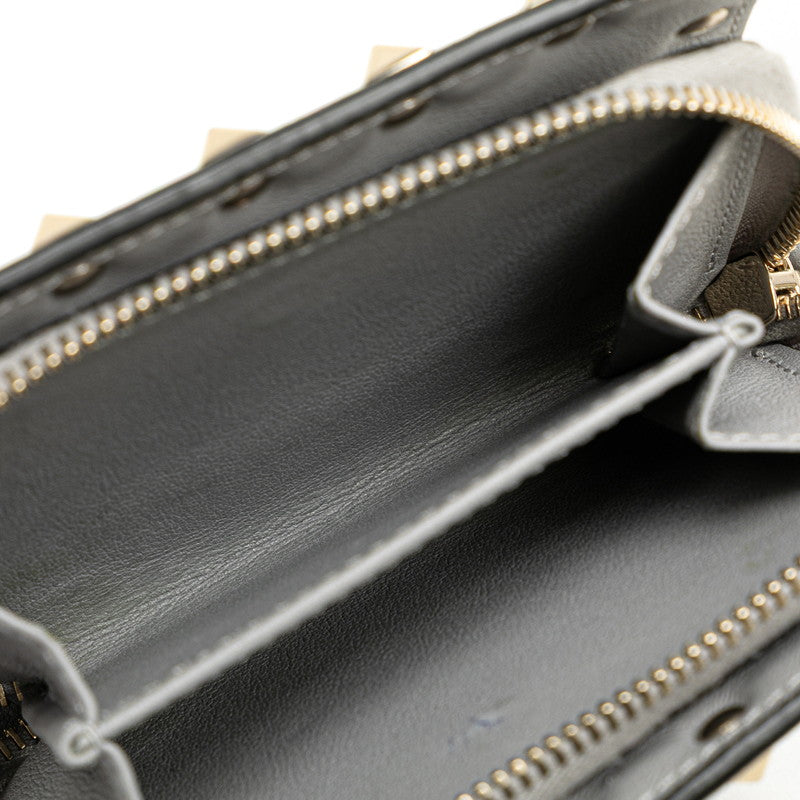 ヴァレンティノ ロックスタッズ ラウンドファスナー 二つ折り財布 グレー レザー レディース VALENTINO 【中古】