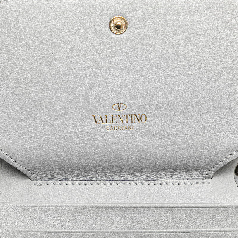 ヴァレンティノ ロックスタッズ ラウンドファスナー 二つ折り財布 グレー レザー レディース VALENTINO 【中古】