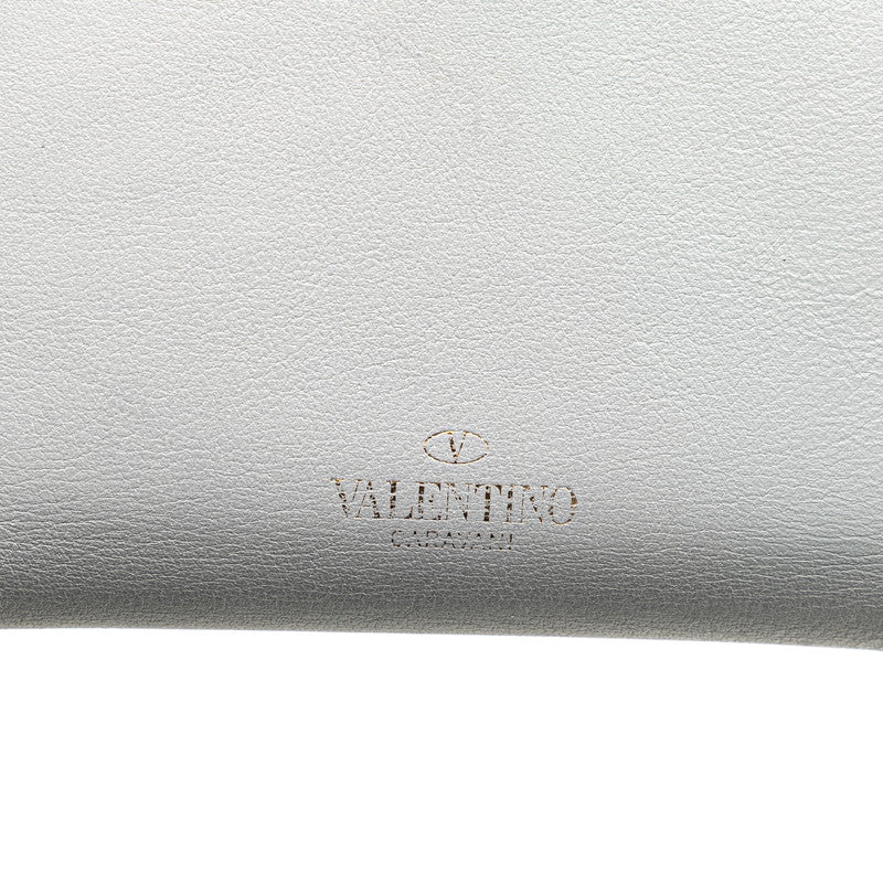 ヴァレンティノ ロックスタッズ ラウンドファスナー 二つ折り財布 グレー レザー レディース VALENTINO 【中古】
