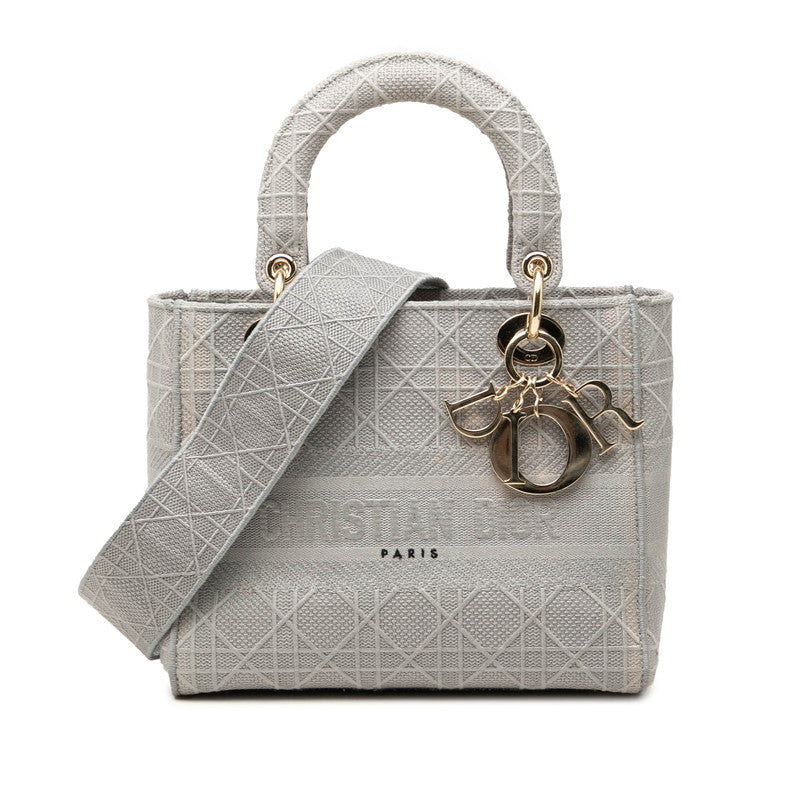 ディオール カナージュ レディ Dライト ハンドバッグ ショルダーバッグ 2WAY グレー キャンバス レディース Dior 中古